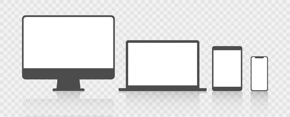 Device icons: smart phone, tablet, laptop and desktop computer. Vector illustration of responsive web design