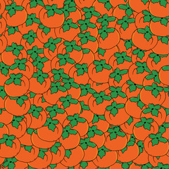 Persimmon endless vector background. Thin line black kaki fruit icon. Ripe bright pattern for printing on textiles, paper, wallpaper, packaging.