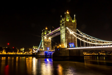 Tower Bridge in London, United Kingdom. Long exposure and night shot.