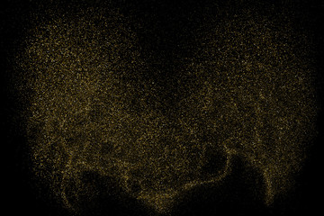 Gold Glitter Texture Isolated on Black Background. Golden stardust. Amber Particles Color. Sparkles Rain. Vector Illustration, Eps 10.