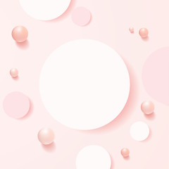 minimal scene with geometrical forms. top view cylinder podiums in soft pink background with balls. Scene to show cosmetic product, Showcase, shopfront, display case. 3d vector illustration.