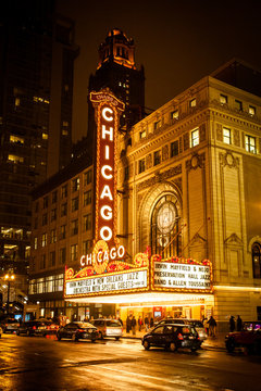 Chicago Theatre At Night