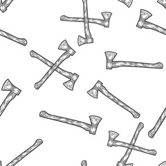 Seamless set crossed axes engraving. Apparel print design.