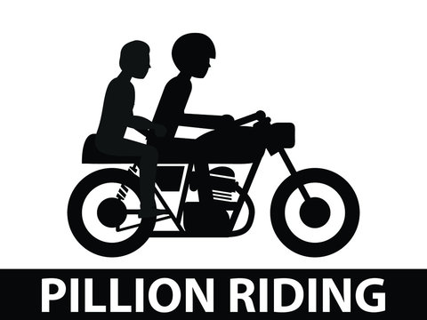 Pillion riding black and white.