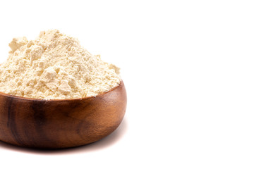 Bowl of Millet Flour in a Wood Bowl Isolated on a White Background