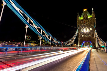 Fototapeta na wymiar Tower Bridge in London, United Kingdom. Long exposure and night shot.