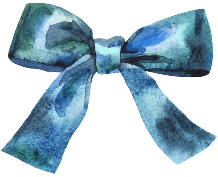 Watercolor Blue Bow. Beautiful Great Design For Any Purposes