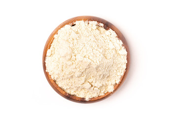 Bowl of Millet Flour in a Wood Bowl Isolated on a White Background