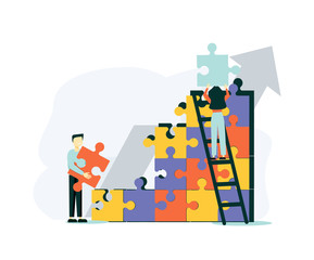 Business concept. Team metaphor. people connecting puzzle elements. Vector illustration flat design style. Symbol of teamwork, cooperation, partnership.