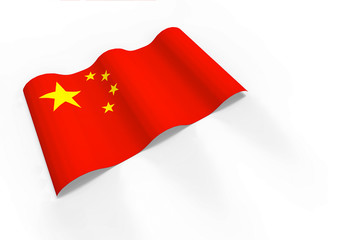 3d rendering. waving China national flag on white background.