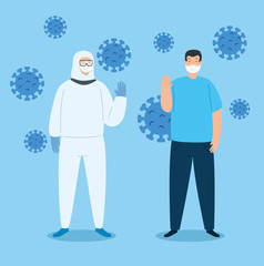 campaign of stop 2019 ncov with people and particles vector illustration design