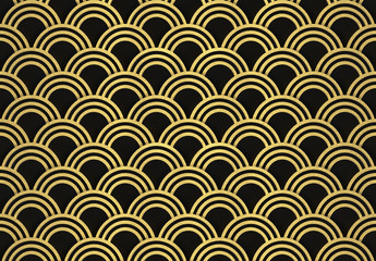 3d rendering. modern luxurious seamless golden circle ring pattern wave wall design background.
