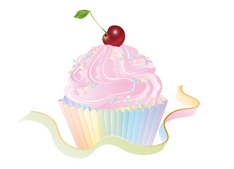 zuckersüßer Cupcake mit dunkelroter Kirsche