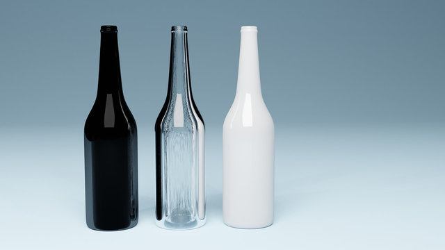 3D render Of A Glass Bottle on isolated background. three material bottle.