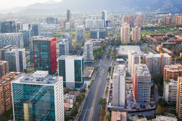 Fototapeta na wymiar Aerial view of empty streets during covid19 quarantine in Santiago de Chile