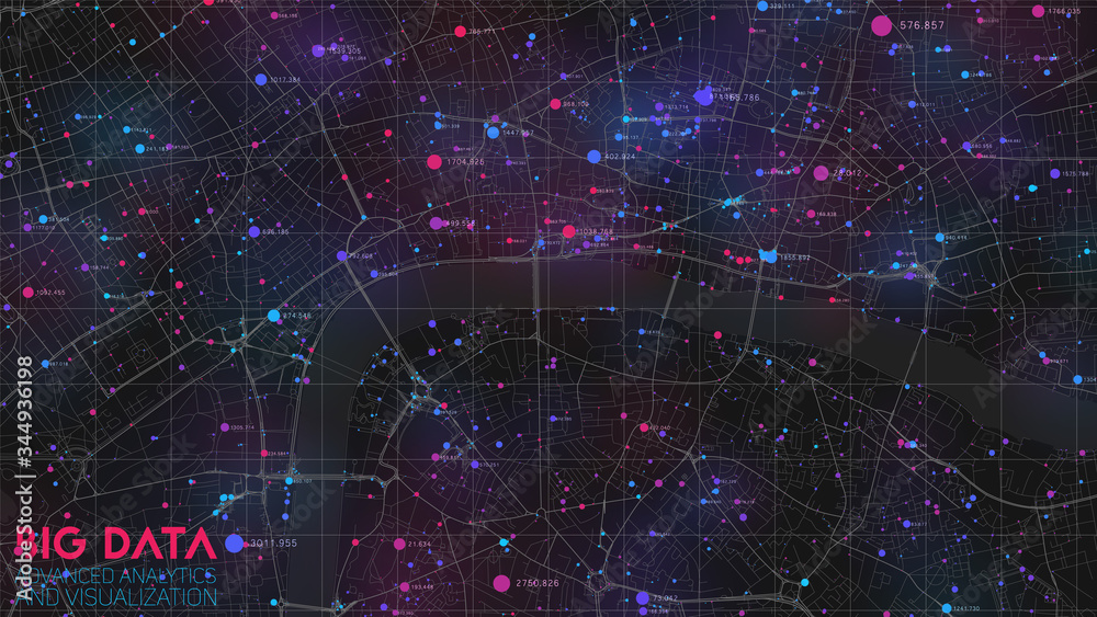  big data in modern city. abstract social information sorting visualization. human connections or urb