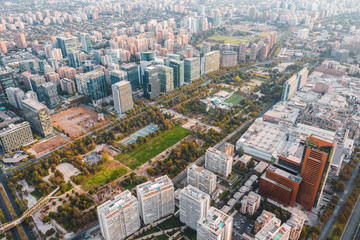 Fototapeta na wymiar Aerial view of empty streets during covid19 quarantine in Santiago de Chile