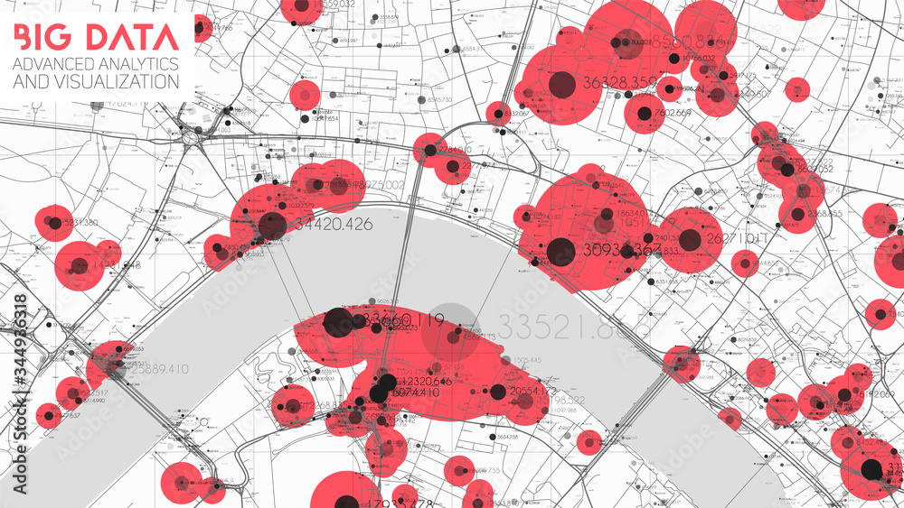 Aufkleber big data in modern city. abstract social information sorting visualization. human connections or urb