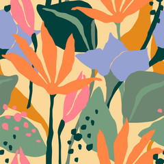 Artistic seamless pattern with abstract flowers. Modern design