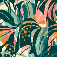 Artistic seamless pattern with abstract leaves. Modern design.