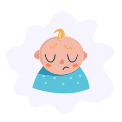 Sad newborn boy. The head of the character. Flat vector illustration.