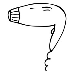 Hairdryer, contour illustration in doodle style. Design element for business cards, flyers, websites of beauty salons and hairdressers