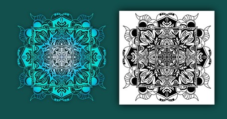 mandala coloring on a white background and mandala gradient