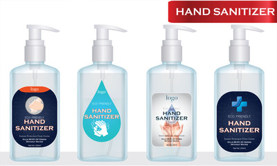 Hand sanitizer label design vector graphic template for packaging design.