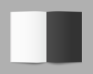 Blank open book, magazine and notebook mockup with soft shadows. Mockup vector isolated. Template design. Realistic vector illustration.