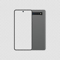Realistic smartphone mockup. Blank smartphone in front and back view. Smartphone mockup isolated on transparent background. Mockup vector isolated. Template design. 