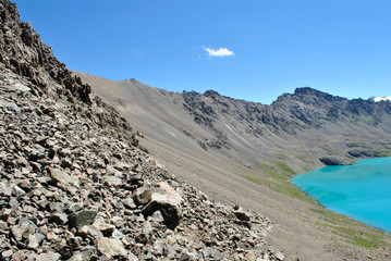 mountain landscape with lake and mountains