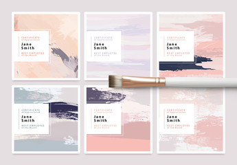Set of Certificate Card Layouts with Textured Brush Strokes