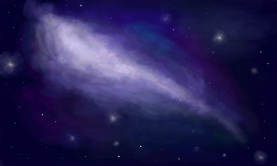 Naklejka na ściany i meble Realistic Starry sky background. Galaxy. Hand-drawn, watercolor illustrartion of starry sky, milky way. Universe. Falling stars. Astronomy concept. Cosmos.