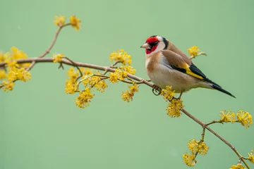 Schilderijen op glas Goldfinch, Carduelis carduelis, single bird on blossom © Ivan