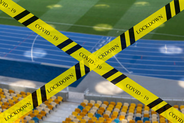 Closing sports arena areas for visiting Dangerous tapes or warning tapes. 