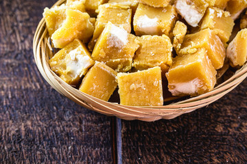 sugar candy, broken into pieces, various flavors. Brazilian rapadura, sweet from the northeast of the country.
