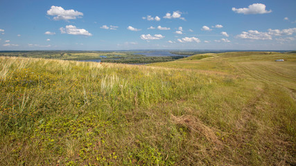 sloping meadow on a hillside on a sunny day