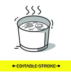 Soup in cup line icon.Disposable paper or plastic pack for cold or hot food. Asian menu.Take away.Fast Food Packaging.Isolated vector illustration.
