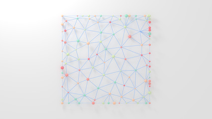 Circles and Lines creating a square shape. Pastel palette. 3D render with copy space
