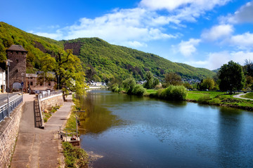 Fototapeta premium Scenic village Dausenau on the river Lahn, Rheinland-Pfalz, Germany