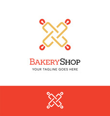 Obraz premium Rolling pin logo or icon for bakery shop, culinary website. Two rolling pins crossed. Vector Illustration.