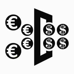 Currency exchange icon. Dollar exchange icon in euro. Quick currency exchange bank icon. Vector icon