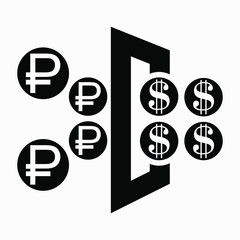 Currency exchange icon. Dollar exchange icon in Russian rubles. Quick currency exchange bank icon. Vector icon