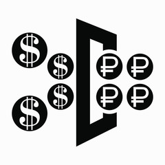 Currency exchange icon. Dollar exchange icon in Russian rubles. Quick currency exchange bank icon. Vector icon