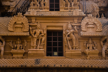 A beautiful view of the entry tower of a Tanjore temple in India