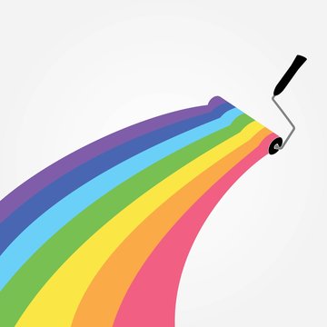 Paint brush icon with rainbow, Colorful paint brush symbol for website and mobile app, vector background Illustration