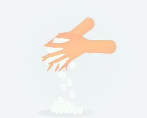 Washing hand with Foam soap in white background

