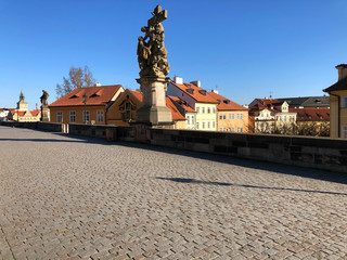 The Charles Bridge is completely empty due to Coronavirus quarantine
