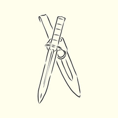 set dagger doodle style sketch illustration hand drawn vector. dagger, vector sketch illustration