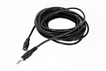 Headphone extension cord isolate on white background close-up.
